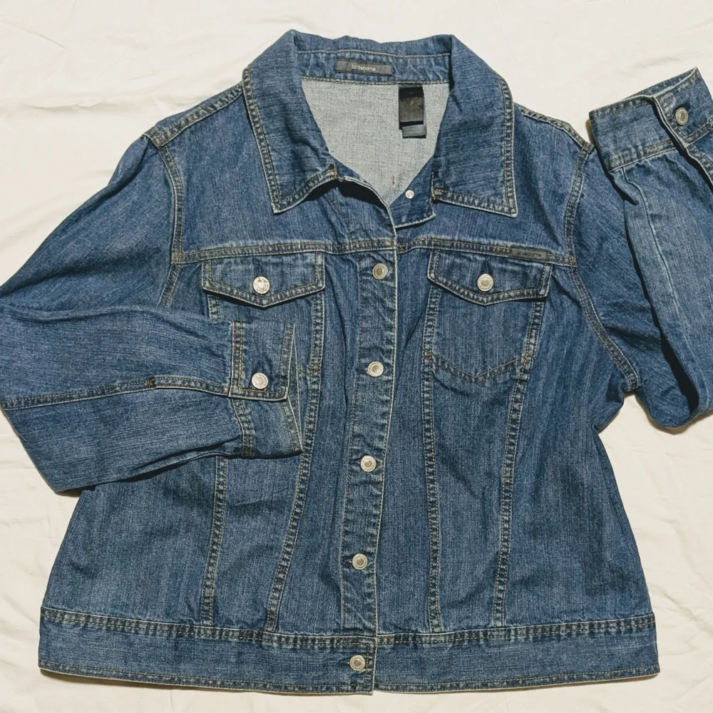 Liz Claiborne Denim Jean Jacket Blue 100% Cotton Button Chest Pockets 2X Plus Sz